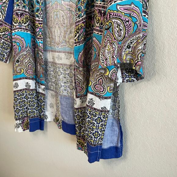 Chicos Open Front Linen Duster Jacket Patchwork - Size 2/L (12-14) - Picture 9 of 9